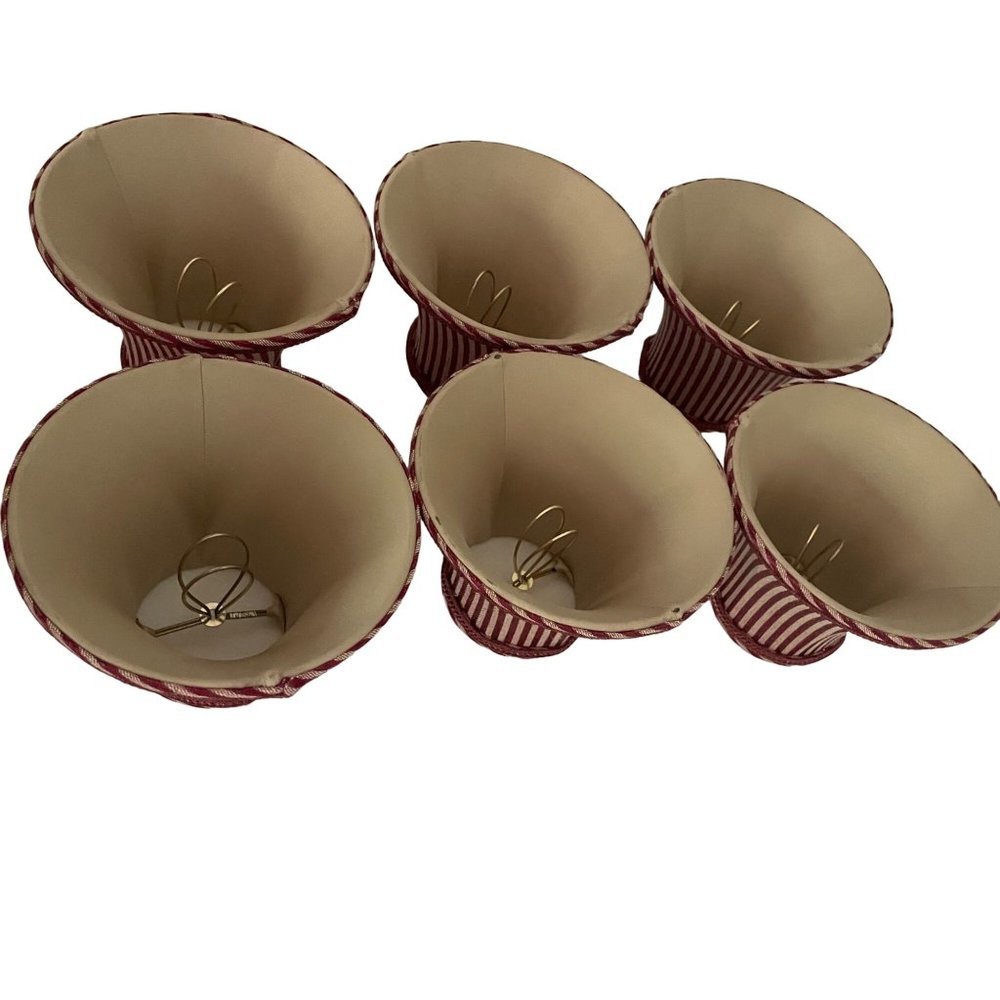 6″ Burgundy Antique Gold Striped Chandelier Lamp Shade 6 Total Vintage style - Picture 10 of 12